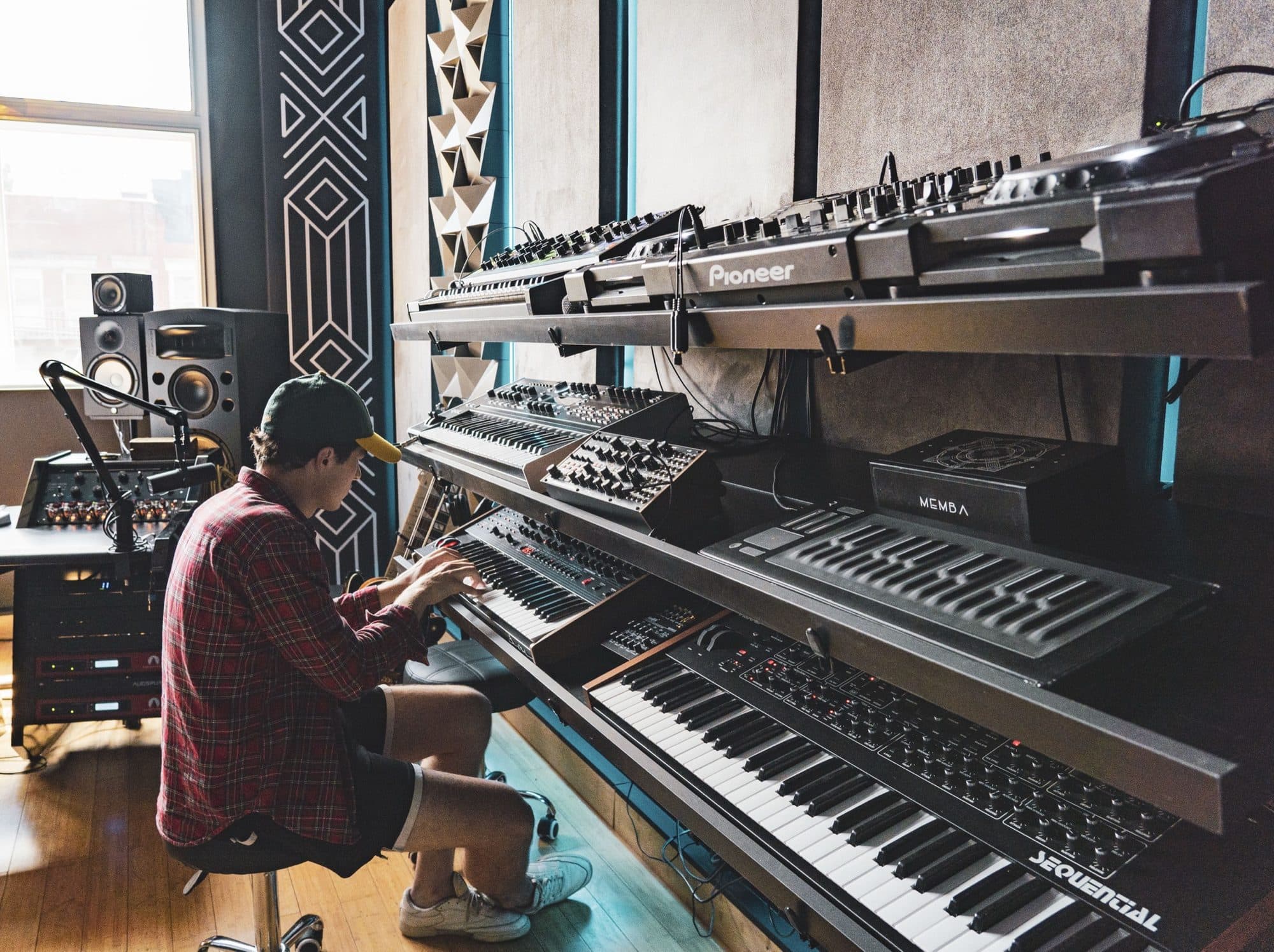 Tim playing the synth rack at Antenna Studios